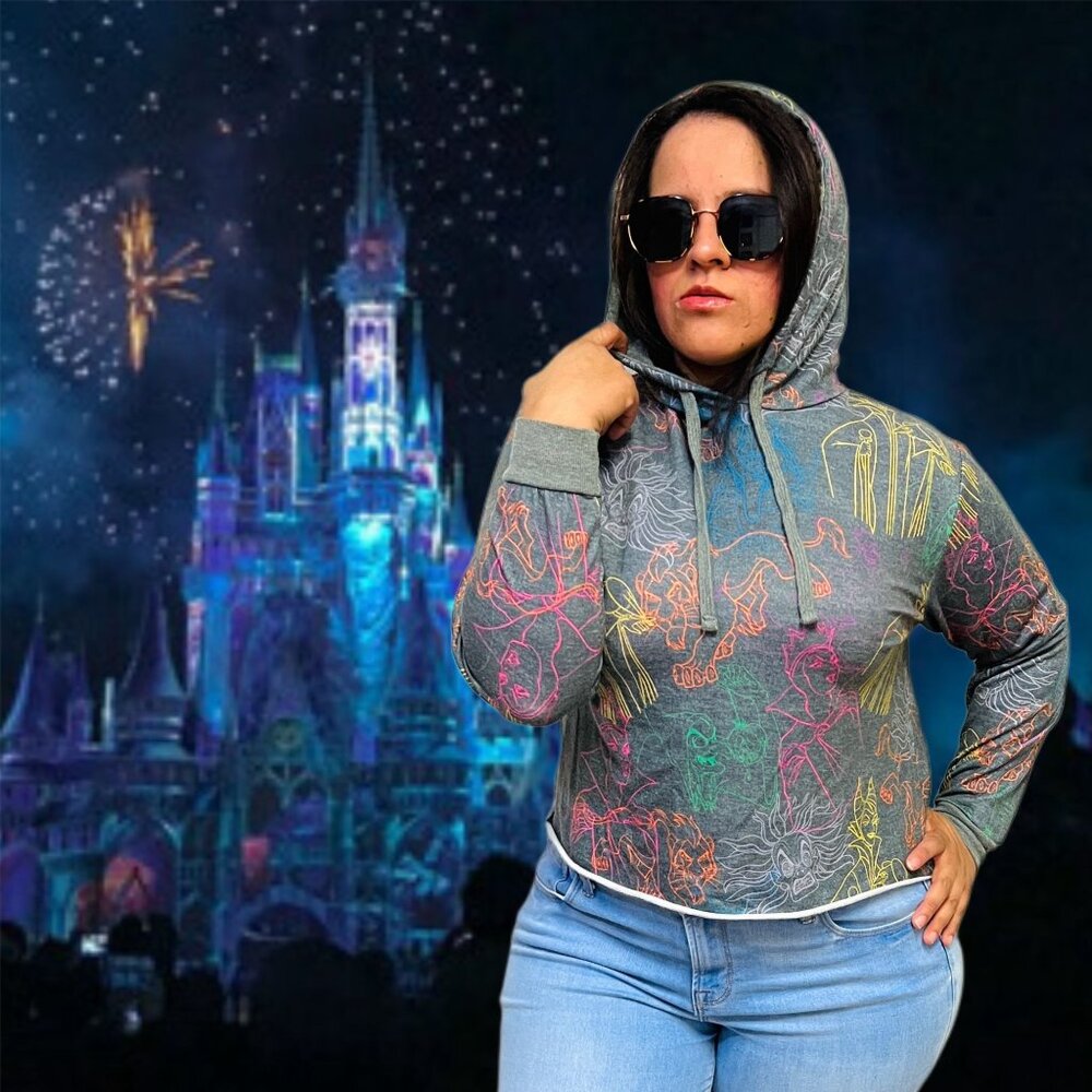 Disney Villains Crop Graphic Hoodie Multicolor Spooky Overside Pullover Jacket